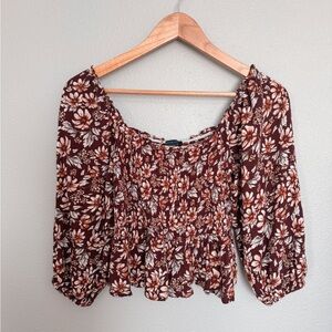 American Eagle Floral Smocked Peasant Top